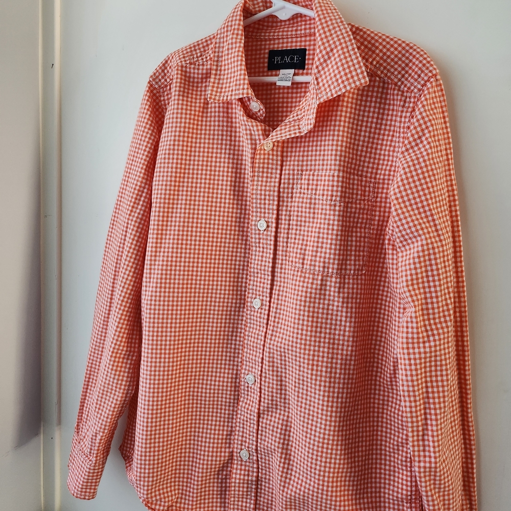 Place Orange Gingham Long-Sleeve Button-Down Shirt